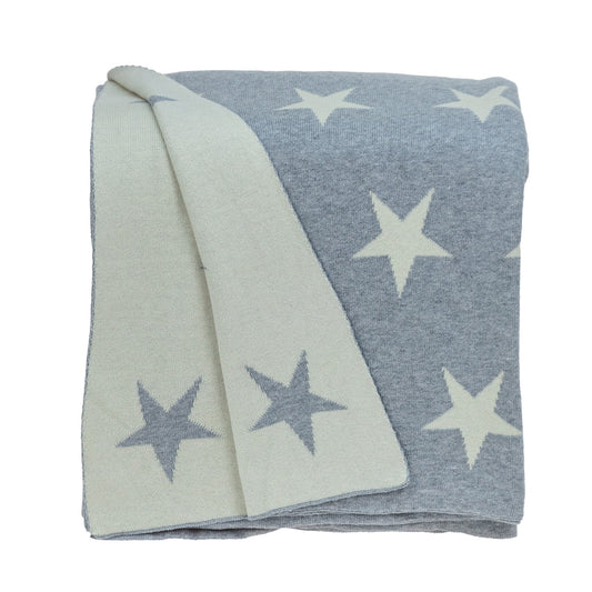Gray and White Stars Knitted Throw Blanket-0