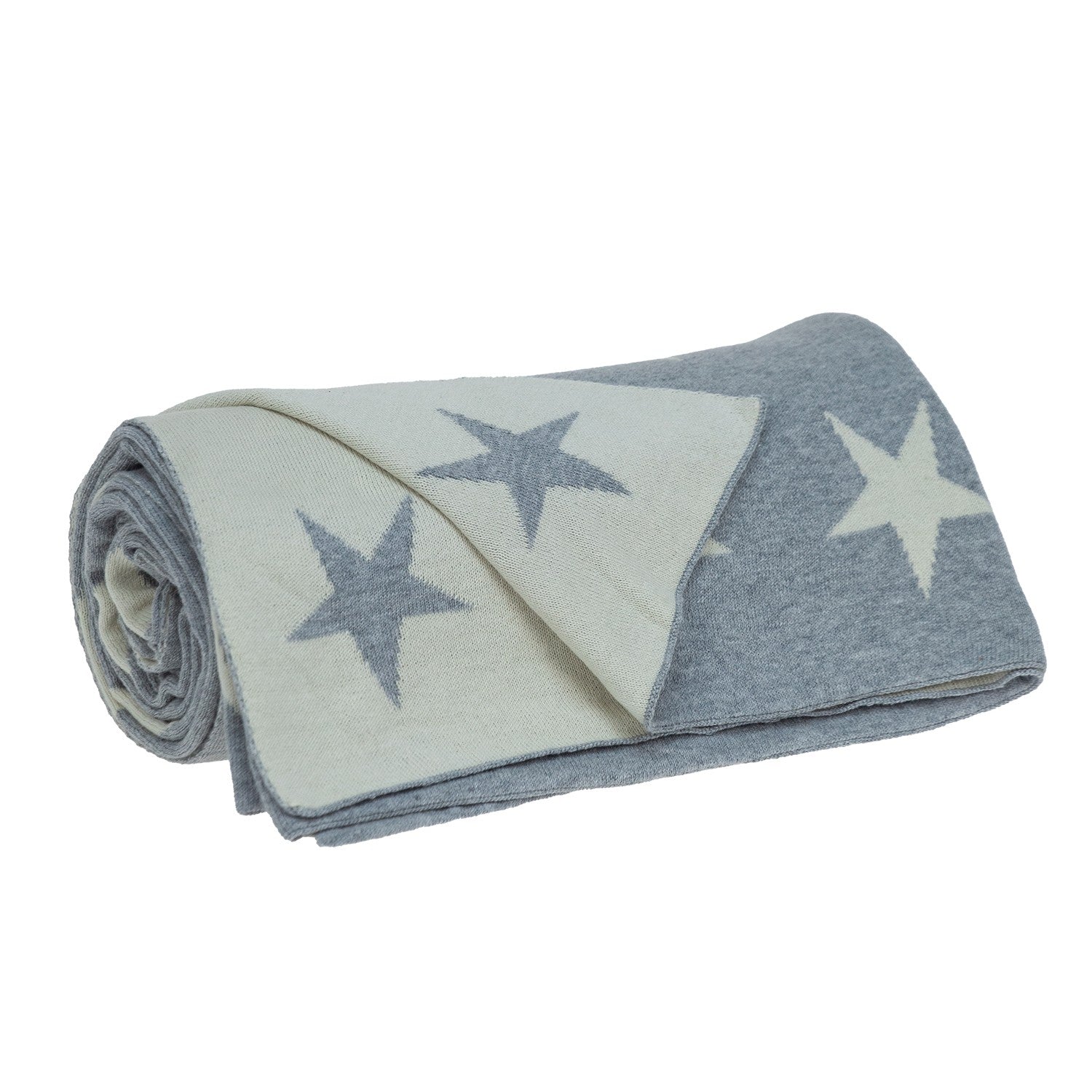 Gray and White Stars Knitted Throw Blanket-2