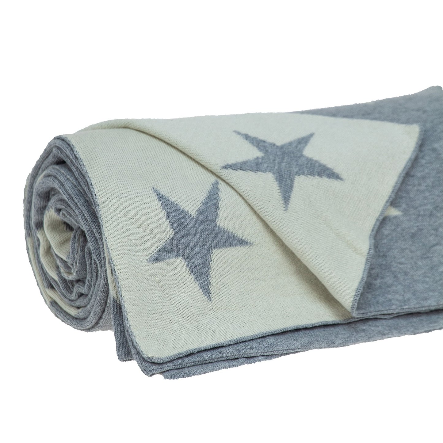 Gray and White Stars Knitted Throw Blanket-3