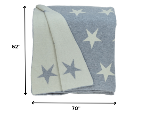 Gray and White Stars Knitted Throw Blanket-5