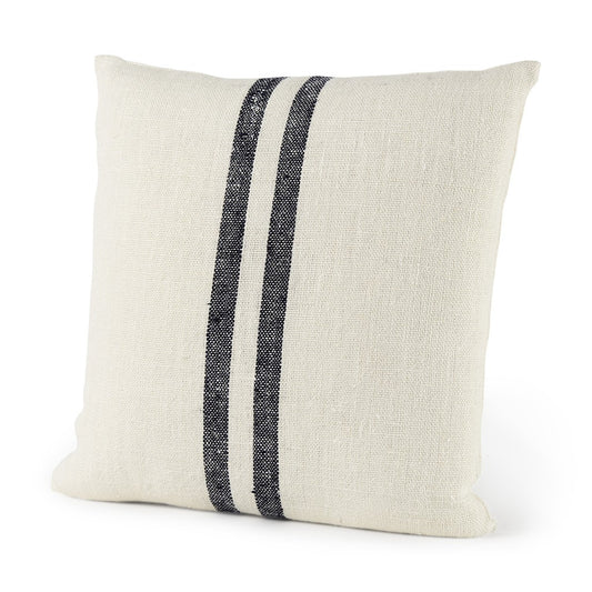 Beige and Central Blue Stripes Square Accent Pillow Cover-0