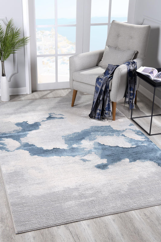 4’ x 6’ Gray and Blue Abstract Clouds Area Rug-0