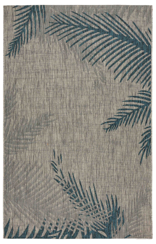 8’ x 9’ Gray Palm Leaves Indoor Outdoor Area Rug-0