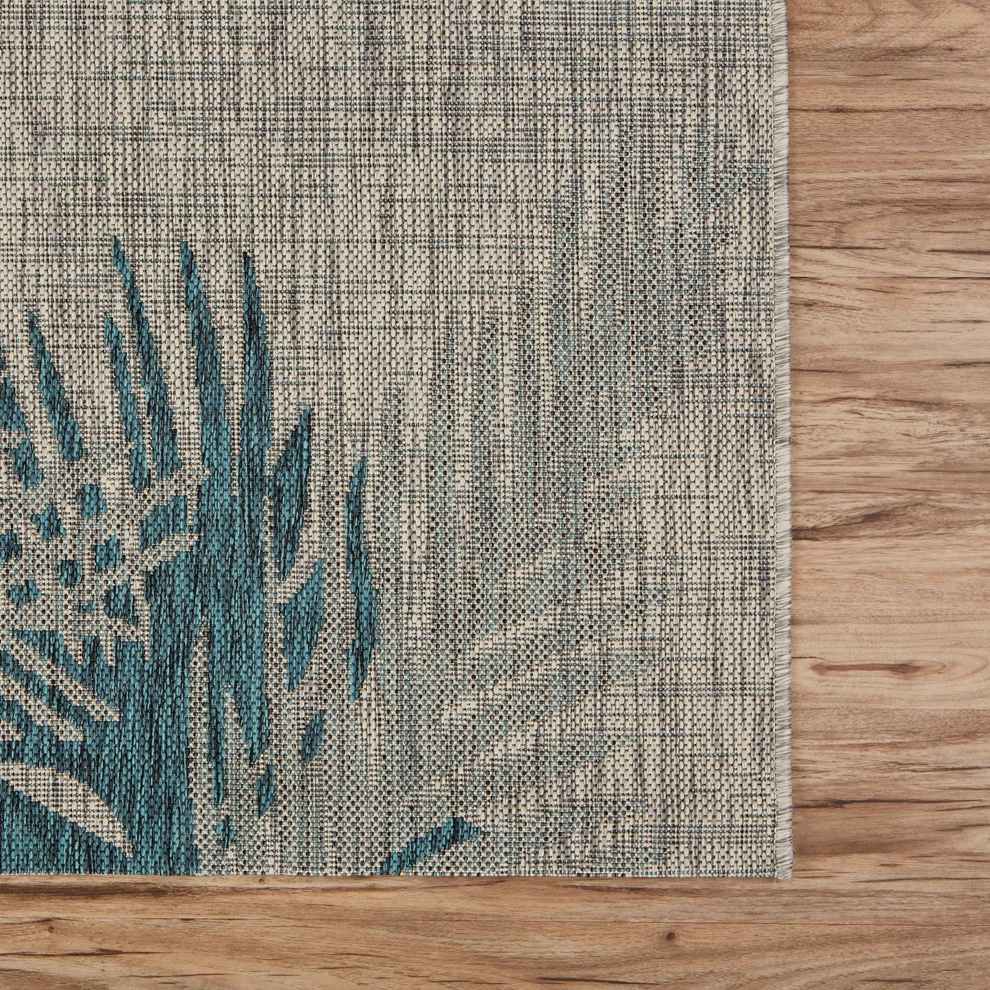 8’ x 9’ Gray Palm Leaves Indoor Outdoor Area Rug-5