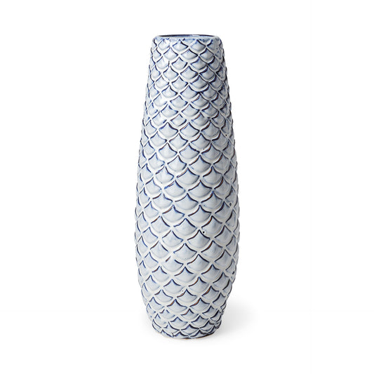 16" Aqua Blue Glaze Fishscale Pattern Ceramic Vase-0