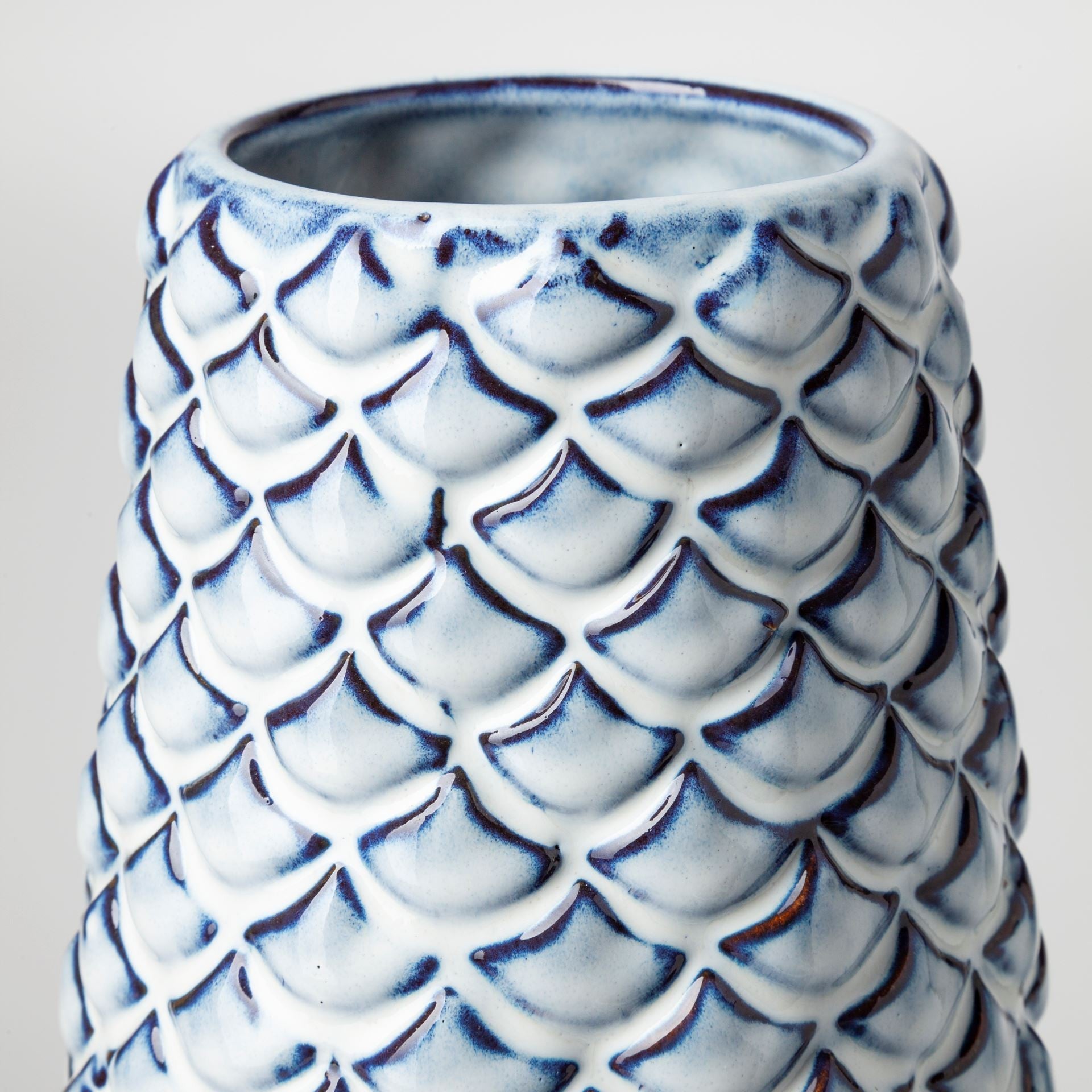 16" Aqua Blue Glaze Fishscale Pattern Ceramic Vase-2