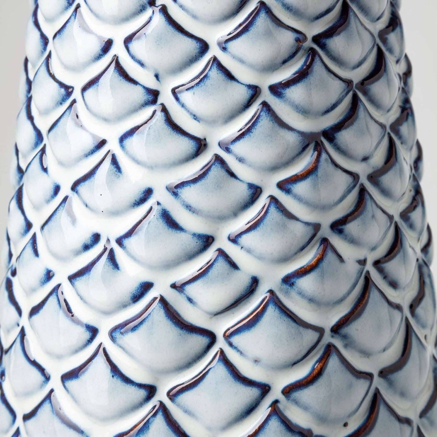 16" Aqua Blue Glaze Fishscale Pattern Ceramic Vase-3