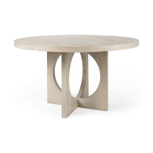 Light Natural Wood Round Geometric Dining Table-0