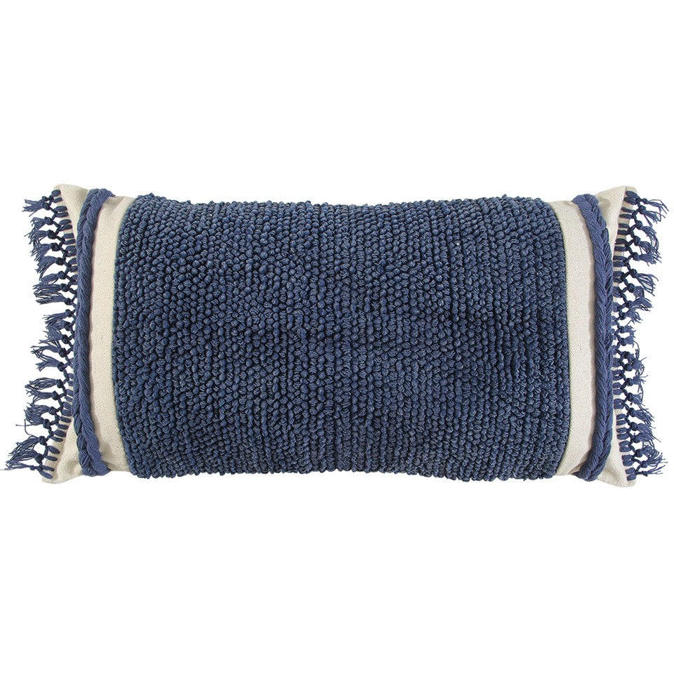 Blue Braided Stripe Macrame Fringe Lumbar Pillow-0