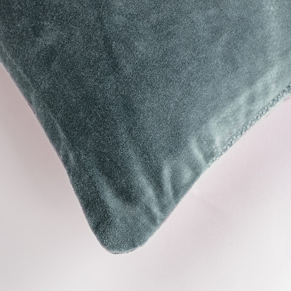 Teal Solid Reversible Cotton Velvet Throw Pillow-1