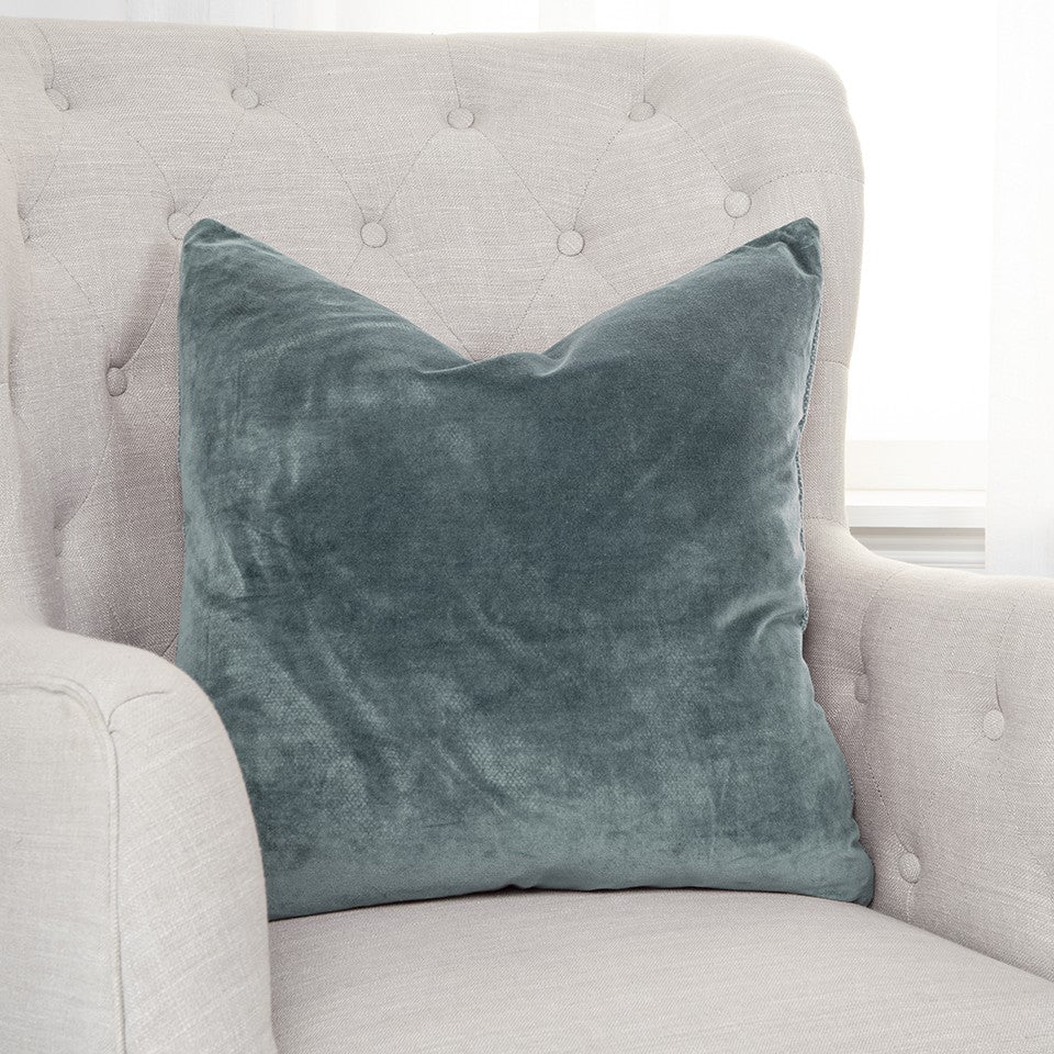 Teal Solid Reversible Cotton Velvet Throw Pillow-5