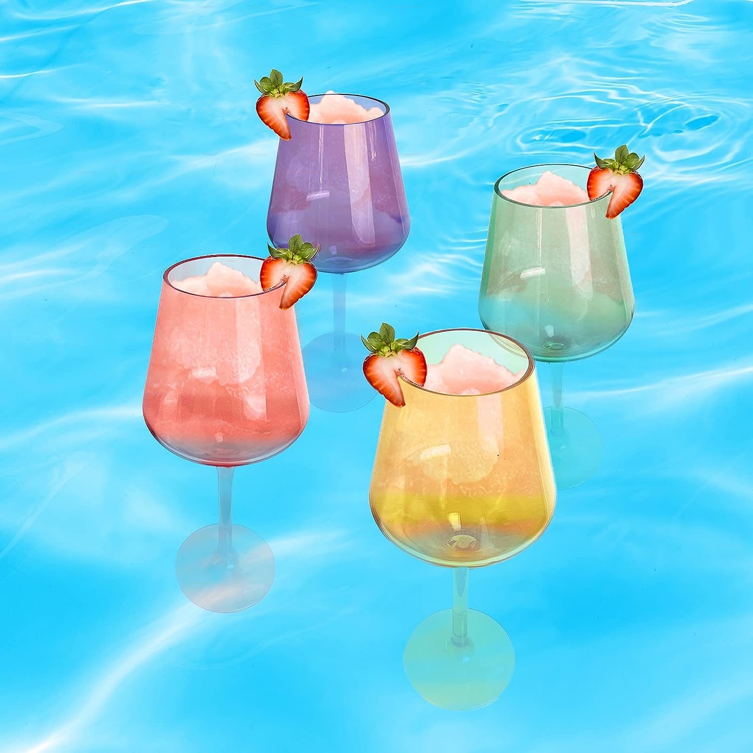 Floating Wine Glasses for Pool - Set of 2-15 OZ Shatterproof Poolside Wine Glasses, Tritan Plastic Reusable, Beach Outdoor Cocktail, Wine, Champagne, Water Glassware Spring Summer (Muted Blue)-3