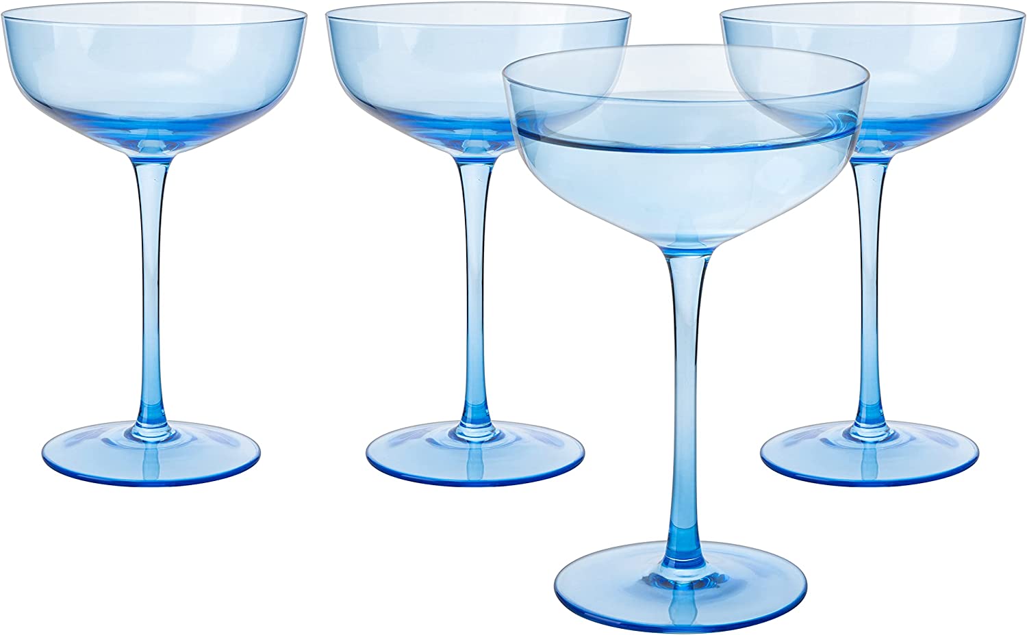 The Wine Savant Colored Coupe Glass | 7oz | Set of 4 Colorful Champagne & Cocktail Glasses, Fancy Manhattan, Crystal Martini, Cocktails Set, Margarita Bar Glassware Gift, Vintage (Blue)-3