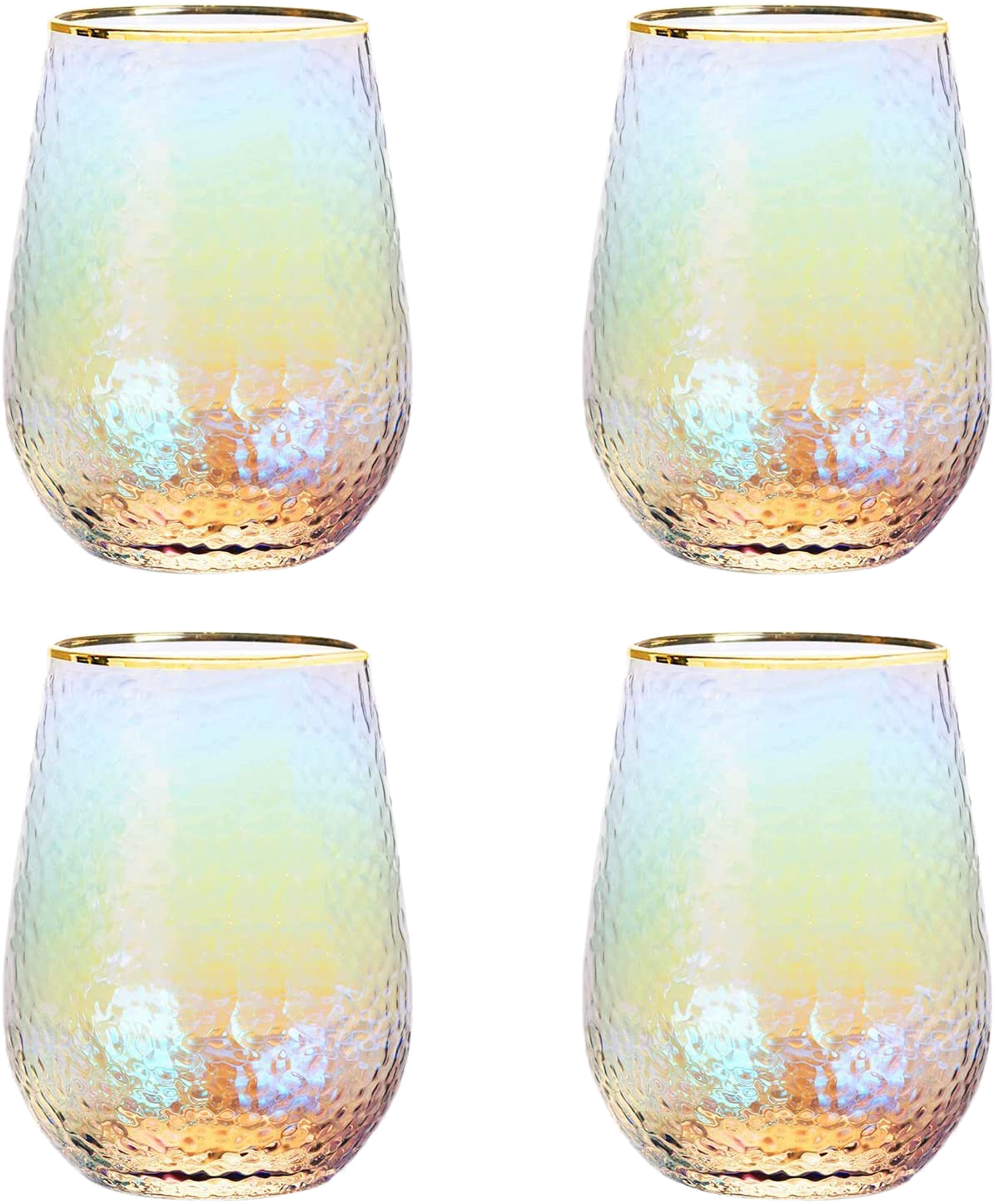 Festive Lustered Iridescent Stemless Wine & Water Glasses - Set of 4-100% Glass 15oz Mouthblown Colorful Glasses - Anniversaries, Birthday Gift, Cocktail Party Radiance - Water, Whiskey, Juice, Gift-2
