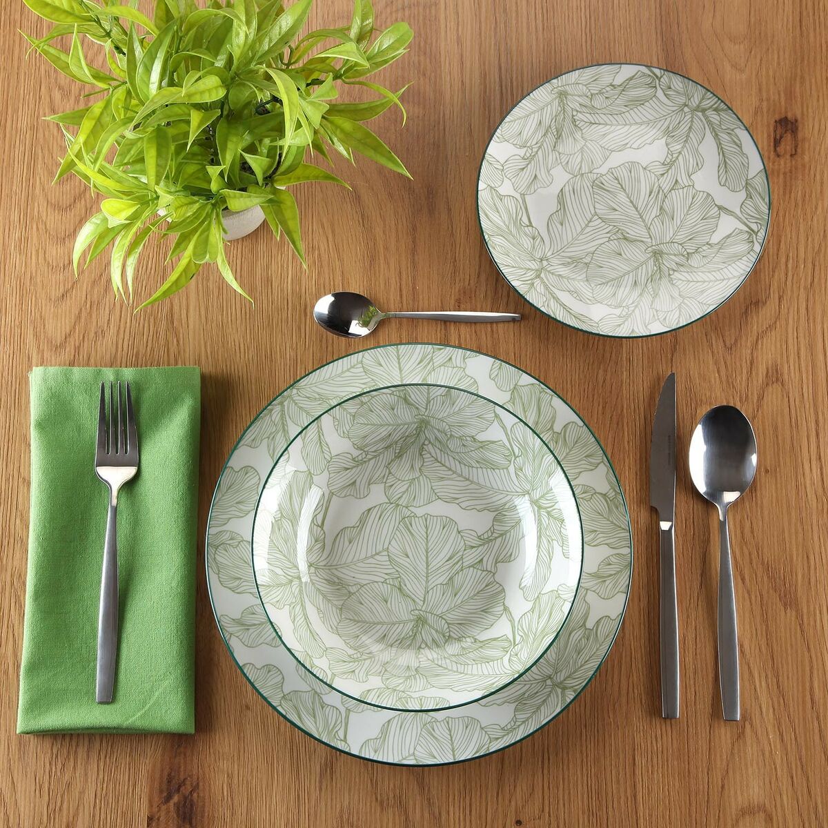 Dinnerware Set Versa Palm tree 18 Pieces Green Porcelain-1
