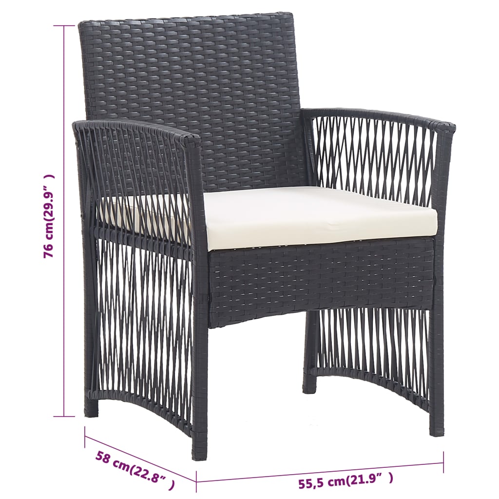 vidaXL Patio Chairs 2 Pcs Outdoor Patio Dining Chair with Cushions Poly Rattan-29