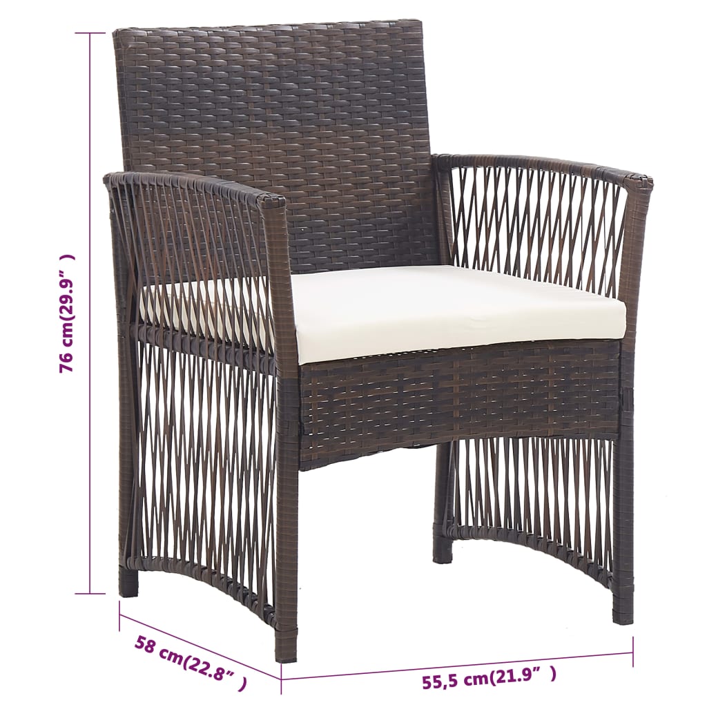vidaXL Patio Chairs 2 Pcs Outdoor Patio Dining Chair with Cushions Poly Rattan-28