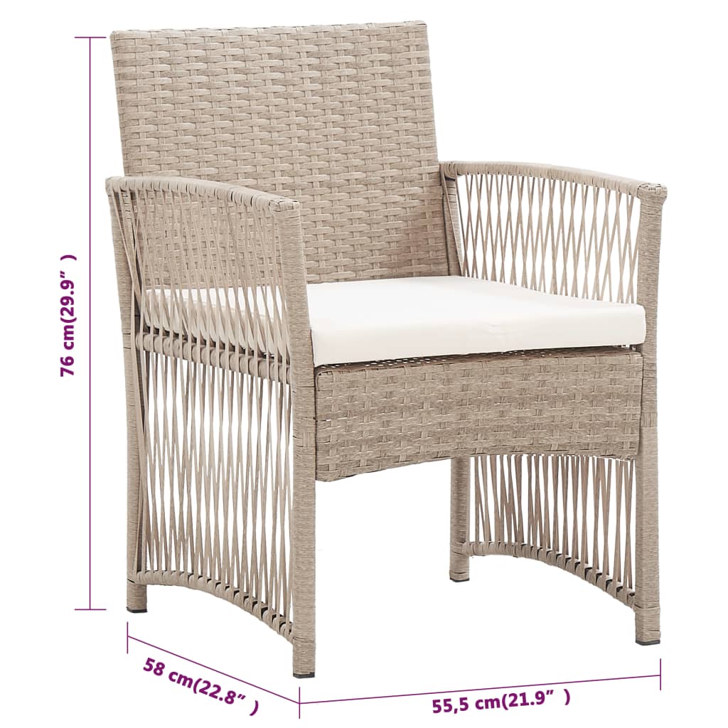 vidaXL Patio Chairs 2 Pcs Outdoor Patio Dining Chair with Cushions Poly Rattan-26