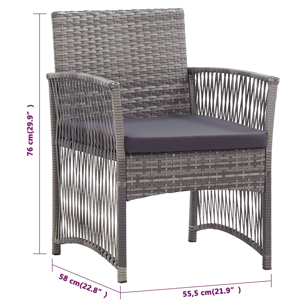 vidaXL Patio Chairs 2 Pcs Outdoor Patio Dining Chair with Cushions Poly Rattan-11