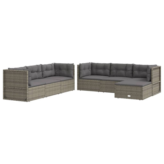vidaXL Patio Furniture Set Patio Lounge Set with Cushions Gray Poly Rattan-0