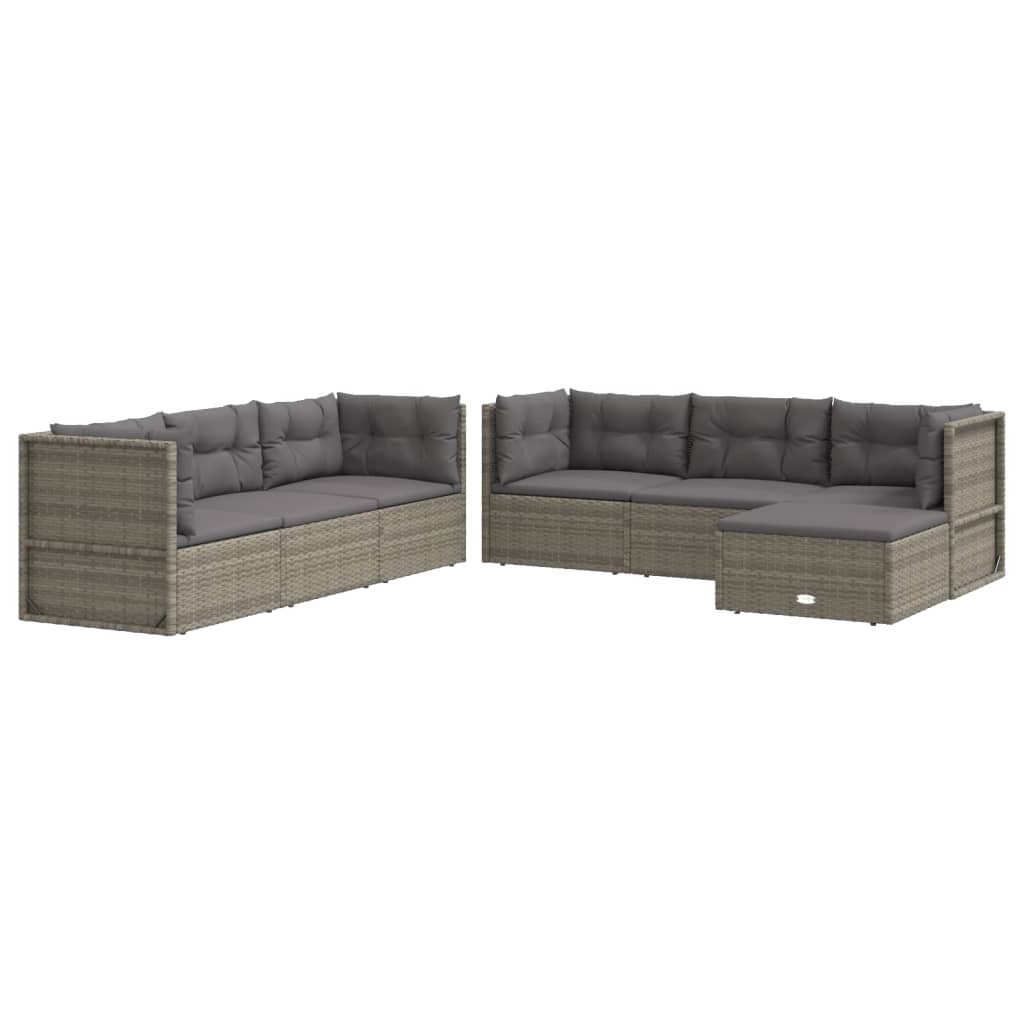 vidaXL Patio Furniture Set Patio Lounge Set with Cushions Gray Poly Rattan-13