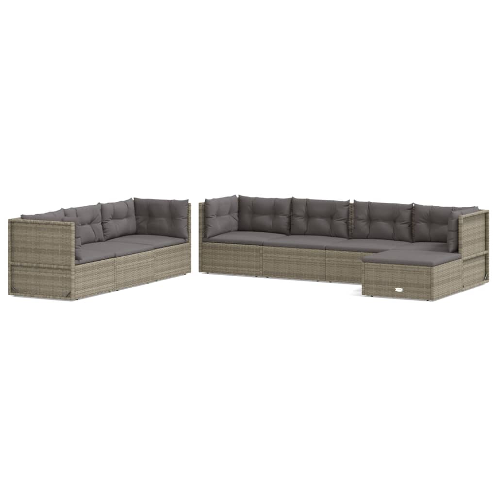 vidaXL Patio Furniture Set Patio Lounge Set with Cushions Gray Poly Rattan-5