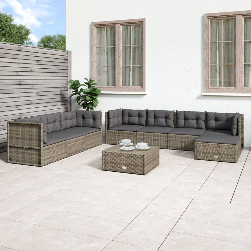 vidaXL Patio Furniture Set Patio Lounge Set with Cushions Gray Poly Rattan-8