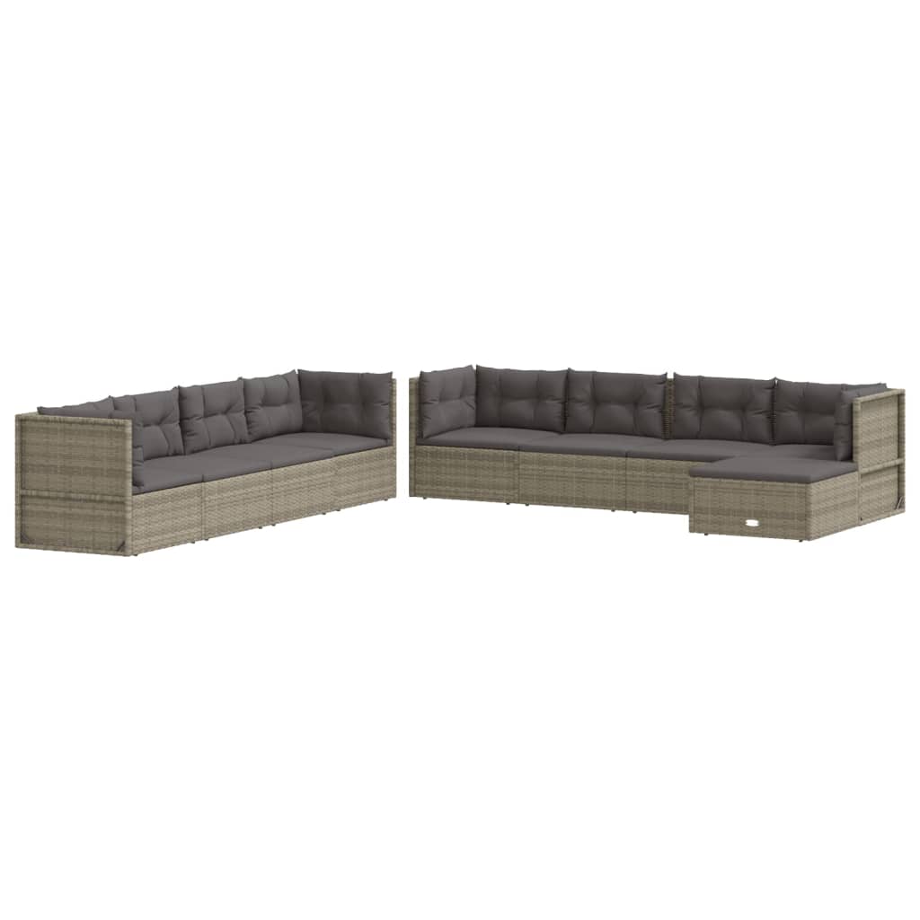 vidaXL Patio Furniture Set Patio Lounge Set with Cushions Gray Poly Rattan-6