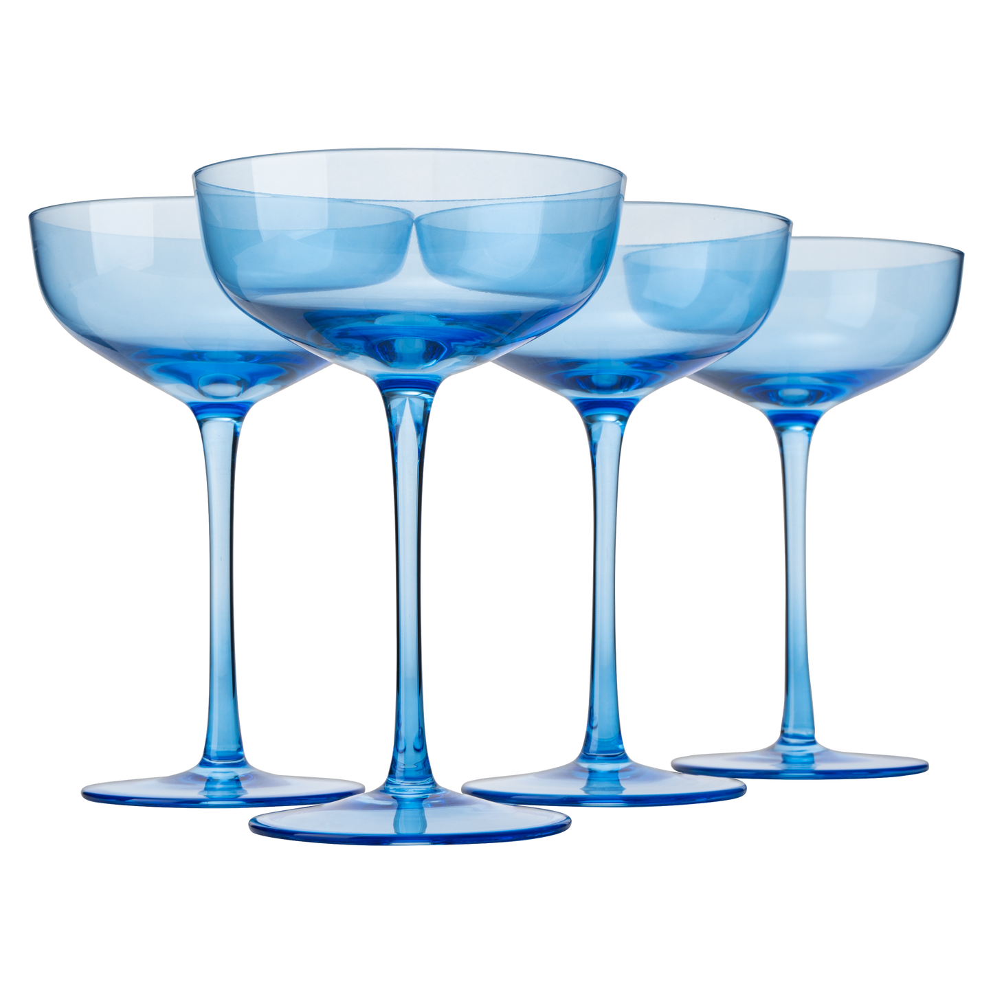 The Wine Savant Colored Coupe Glass | 7oz | Set of 4 Colorful Champagne & Cocktail Glasses, Fancy Manhattan, Crystal Martini, Cocktails Set, Margarita Bar Glassware Gift, Vintage (Blue)-0