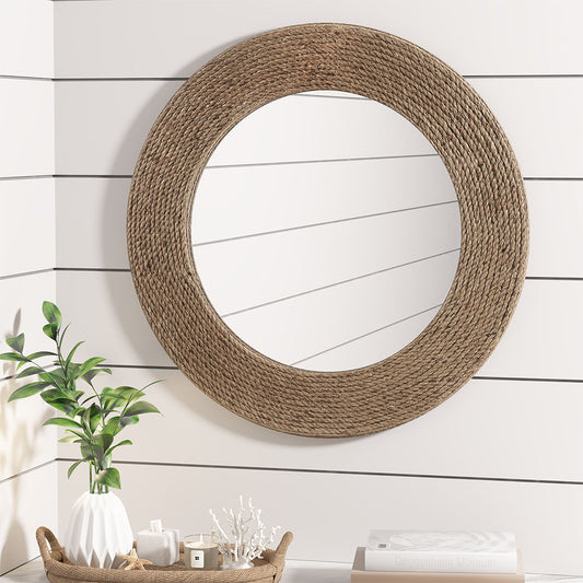 Natural Jute Rustic Round Wall Mirror