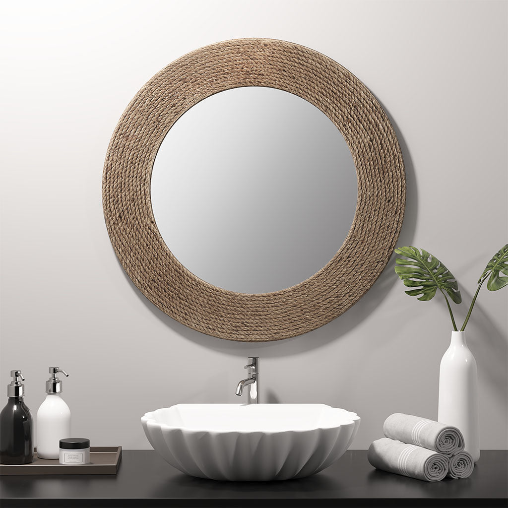 Natural Jute Rustic Round Wall Mirror