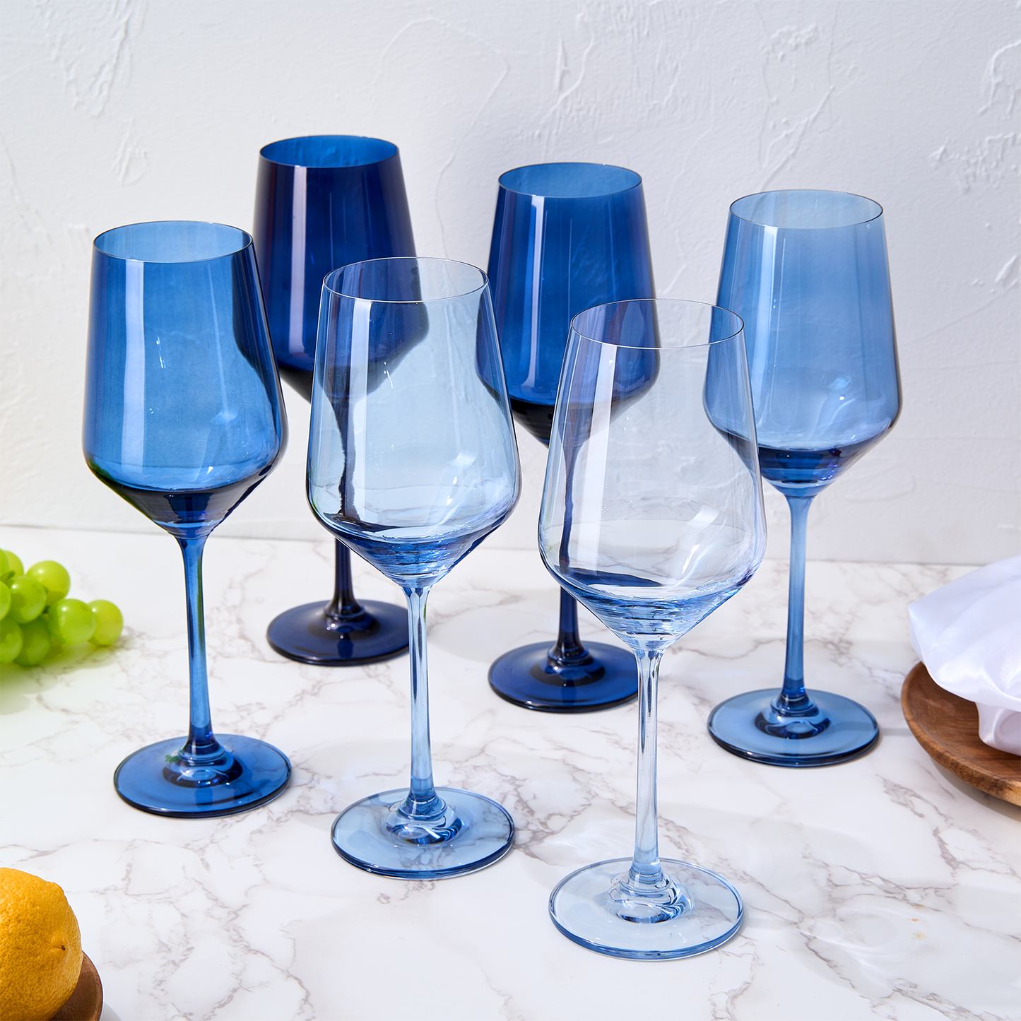 Colored Wine Glass Set, 12oz Glasses Set of 6 For All Occasions & Special Celebrations Gift For Him, Her, Wife, Friend Drinkware Unique Style Tall Stemmed for White & Red Wine Elegant Glassware (Blue)-1