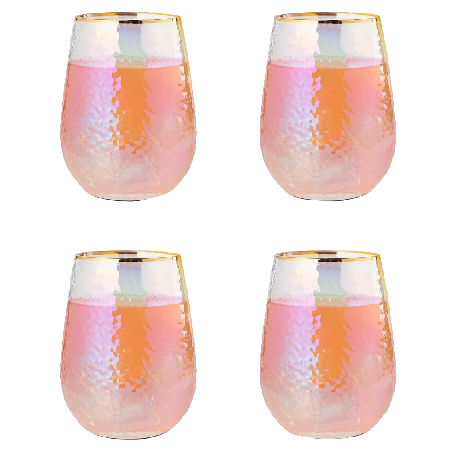 Festive Lustered Iridescent Stemless Wine & Water Glasses - Set of 4-100% Glass 15oz Mouthblown Colorful Glasses - Anniversaries, Birthday Gift, Cocktail Party Radiance - Water, Whiskey, Juice, Gift-1