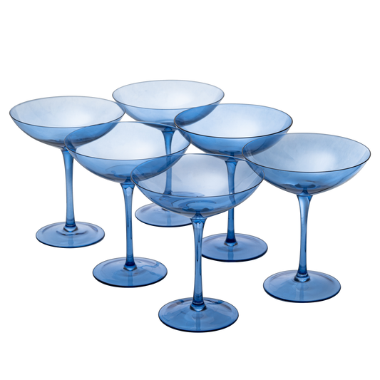 Cobalt Blue Colored Champagne Coupe Glasses 12oz Set of 6 by The Wine Savant - Toasting Glasses, Wedding Party Champagne Cocktail Blue Champagne Colored Glasses Prosecco, Mimosa, Home Bar Glassware-0