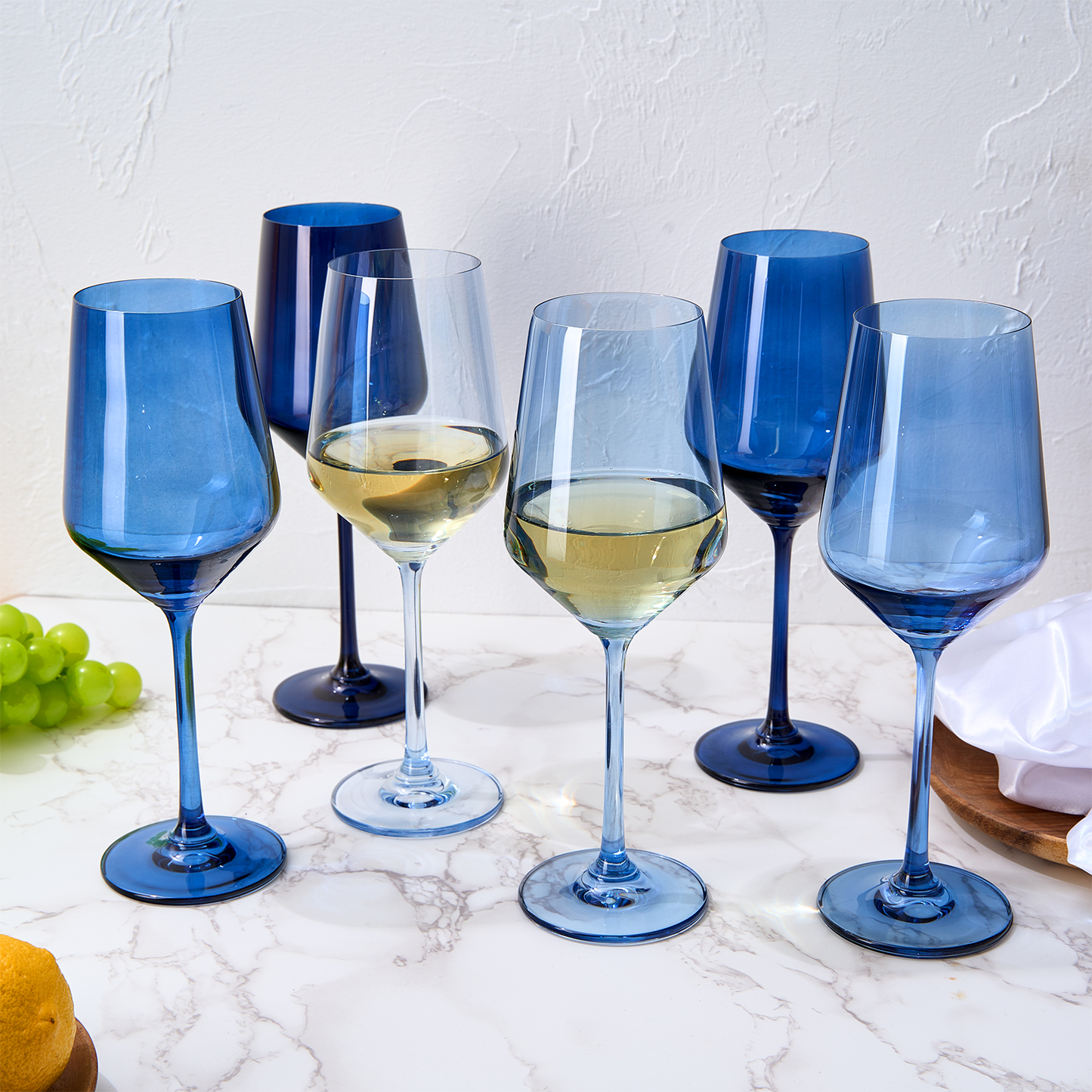 Colored Wine Glass Set, 12oz Glasses Set of 6 For All Occasions & Special Celebrations Gift For Him, Her, Wife, Friend Drinkware Unique Style Tall Stemmed for White & Red Wine Elegant Glassware (Blue)-2