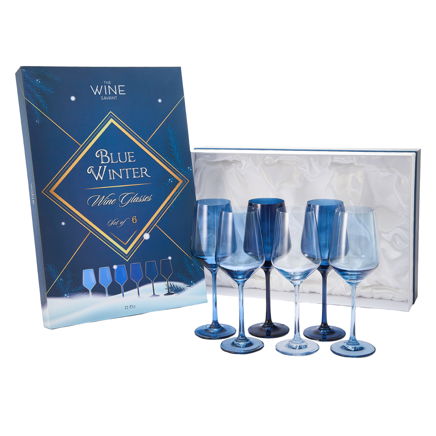 Colored Wine Glass Set, 12oz Glasses Set of 6 For All Occasions & Special Celebrations Gift For Him, Her, Wife, Friend Drinkware Unique Style Tall Stemmed for White & Red Wine Elegant Glassware (Blue)-0