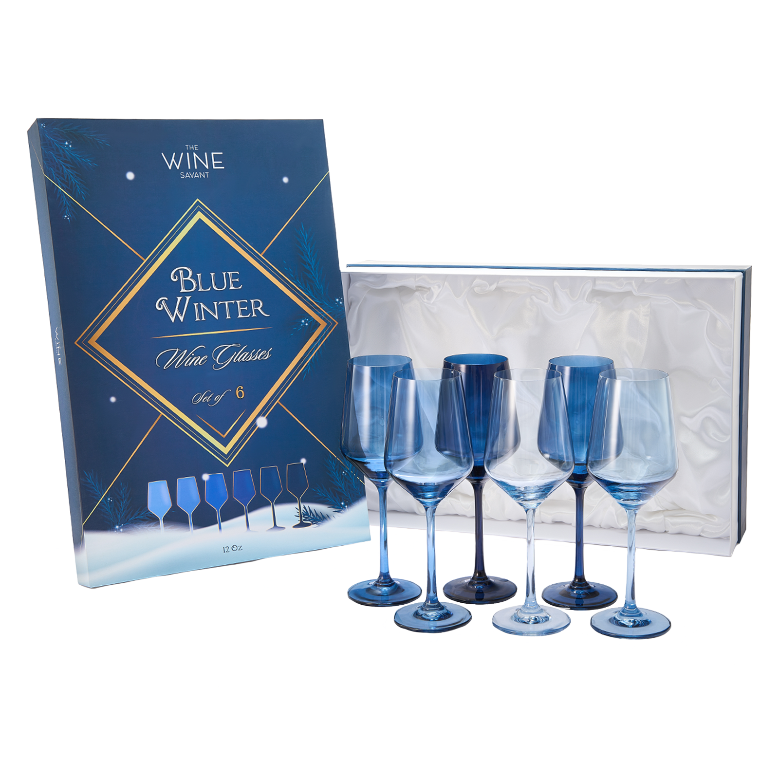 Colored Wine Glass Set, 12oz Glasses Set of 6 For All Occasions & Special Celebrations Gift For Him, Her, Wife, Friend Drinkware Unique Style Tall Stemmed for White & Red Wine Elegant Glassware (Blue)-0