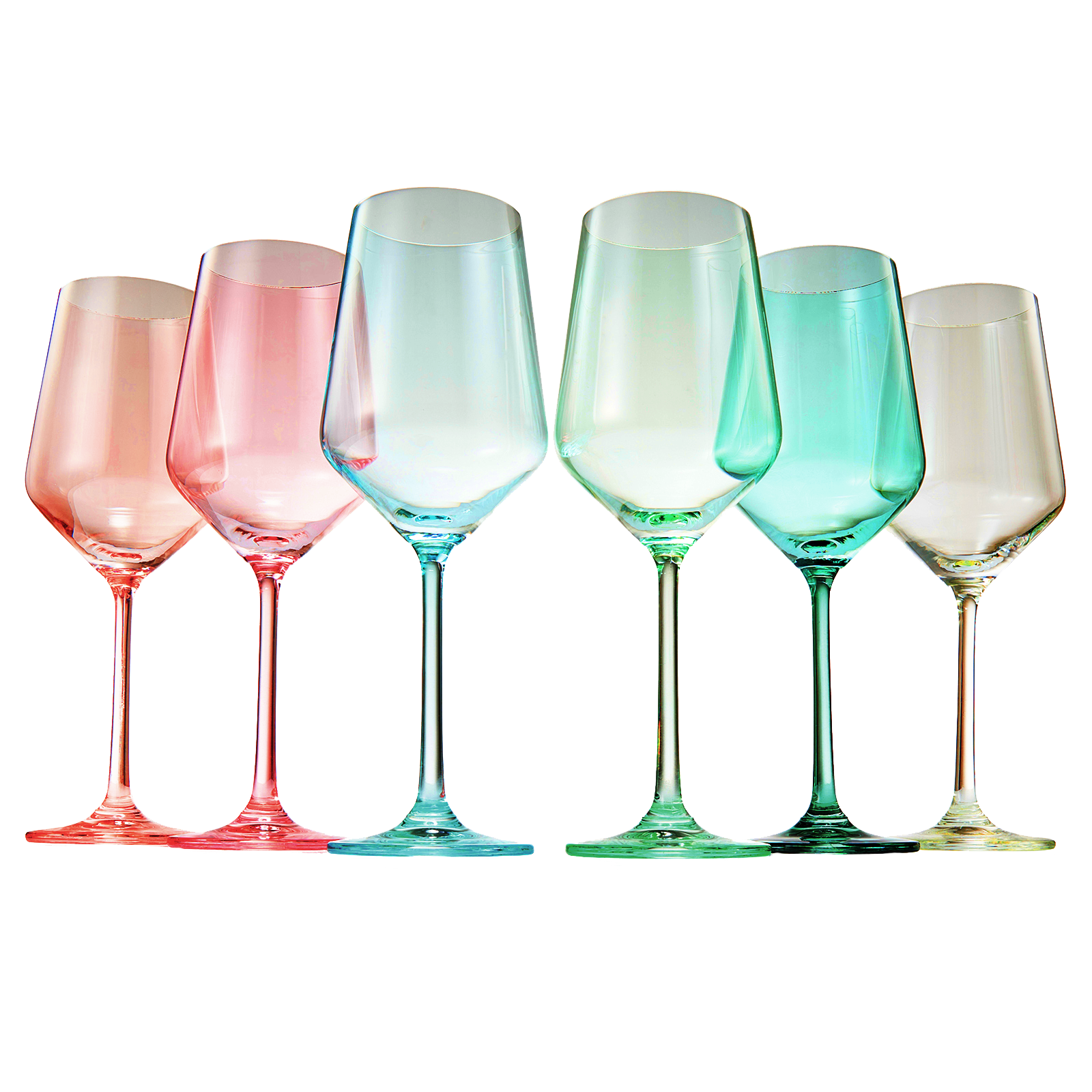 Colored Crystal Wine Glass Set of 6, Gift For Mothers Day, Her, Wife, Mom Friend - Large 12 oz Glasses, Unique Italian Style Tall Drinkware - Red & White, Dinner, Beautiful Glassware - (Summer)-0