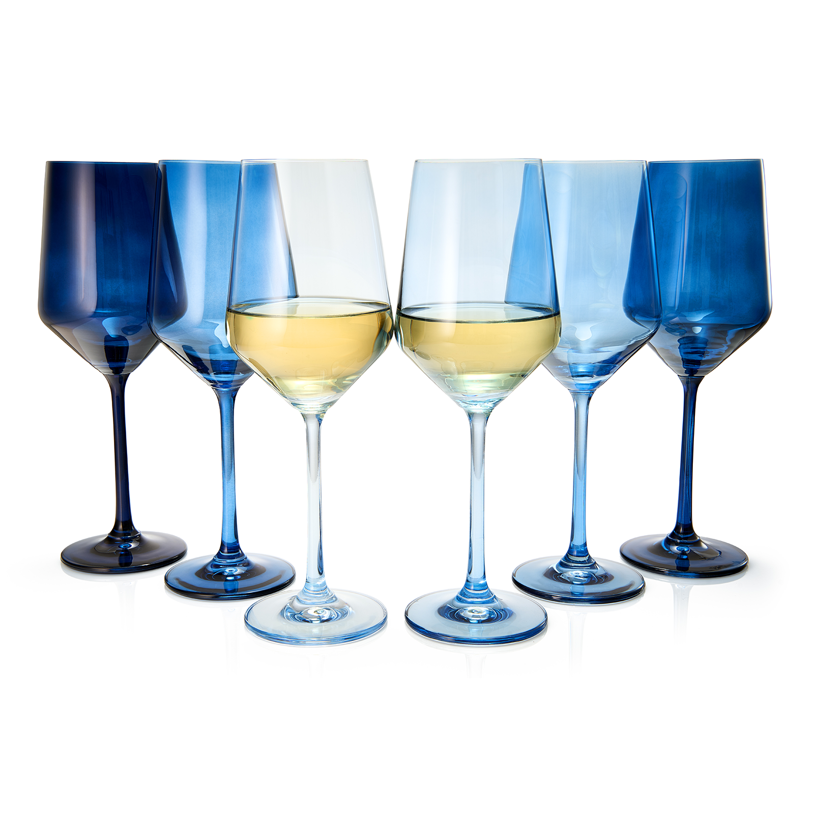 Colored Wine Glass Set, 12oz Glasses Set of 6 For All Occasions & Special Celebrations Gift For Him, Her, Wife, Friend Drinkware Unique Style Tall Stemmed for White & Red Wine Elegant Glassware (Blue)-3