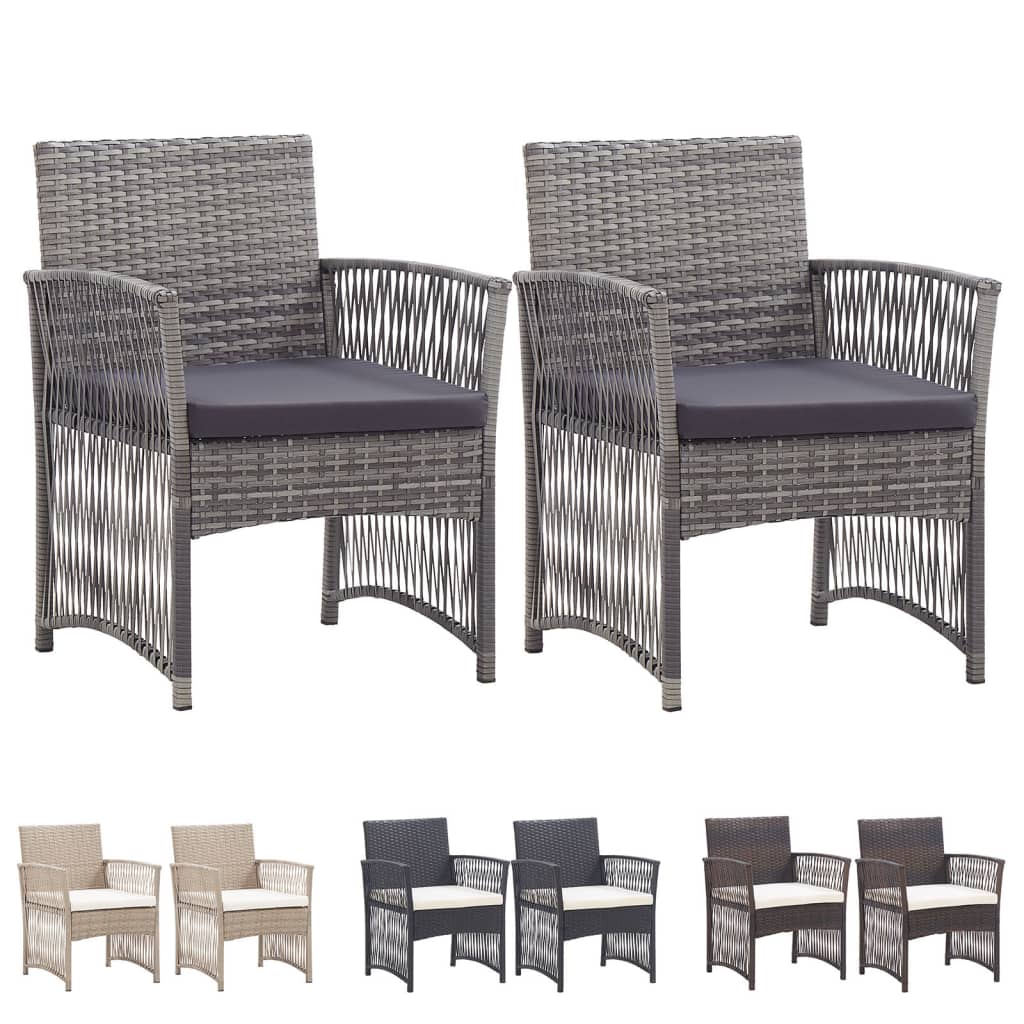 vidaXL Patio Chairs 2 Pcs Outdoor Patio Dining Chair with Cushions Poly Rattan-24