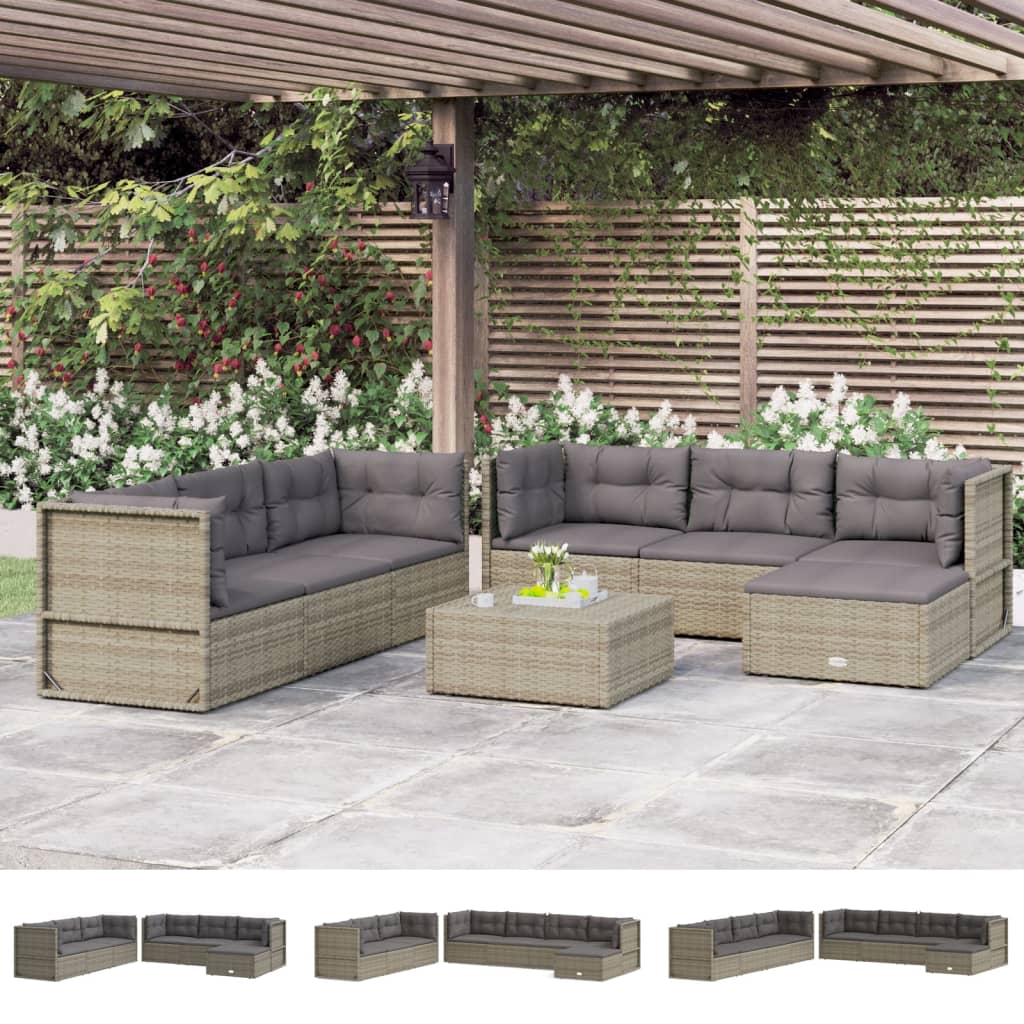 vidaXL Patio Furniture Set Patio Lounge Set with Cushions Gray Poly Rattan-4