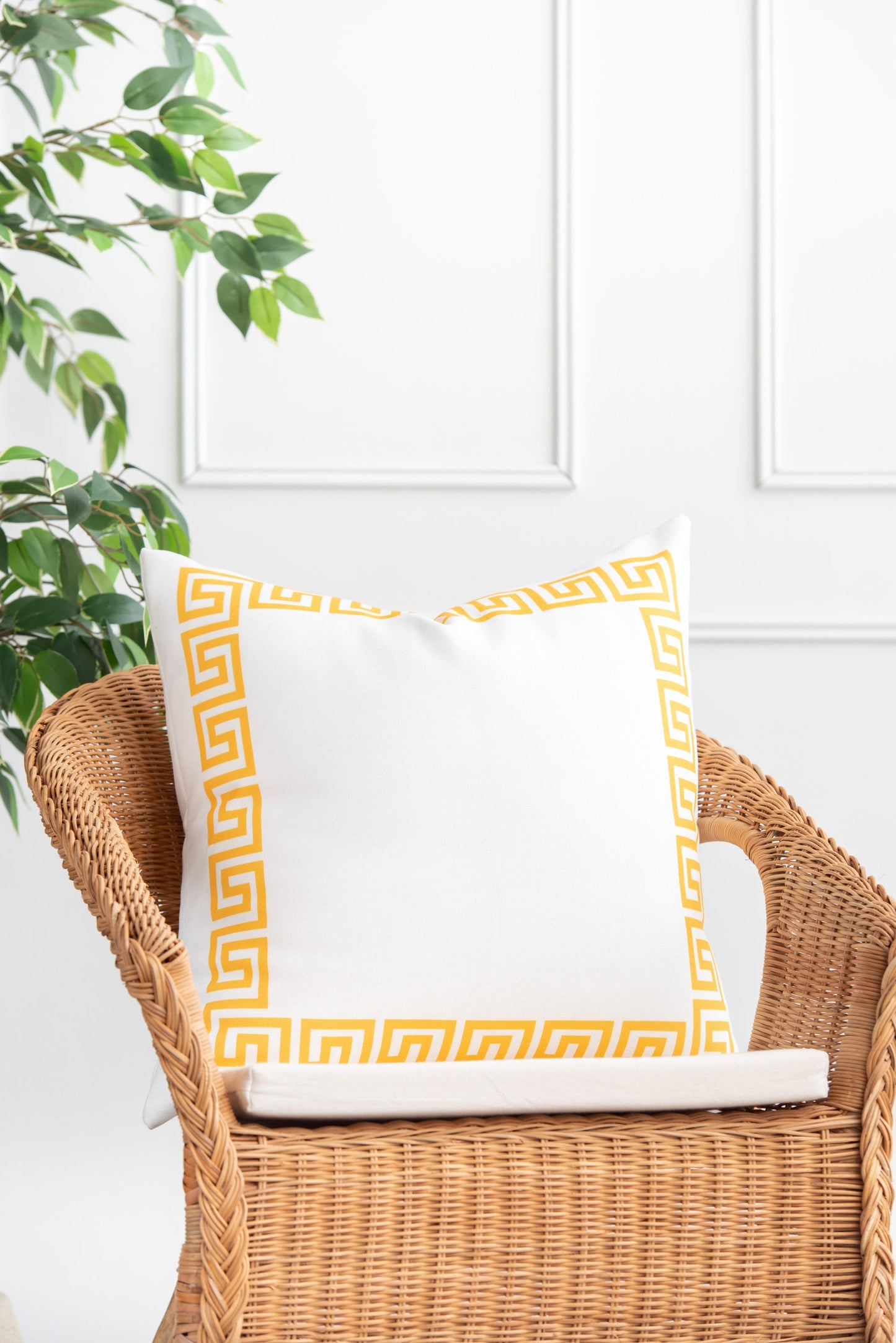 Coastal Indoor Outdoor Pillow Cover, Juno, Greek Key, Yellow, 20"x20"-1