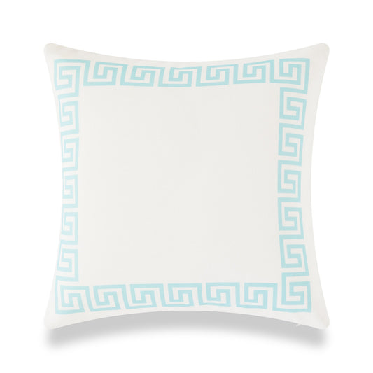 Coastal Indoor Outdoor Pillow Cover, Juno, Greek Key, Green, 20"x20"-0