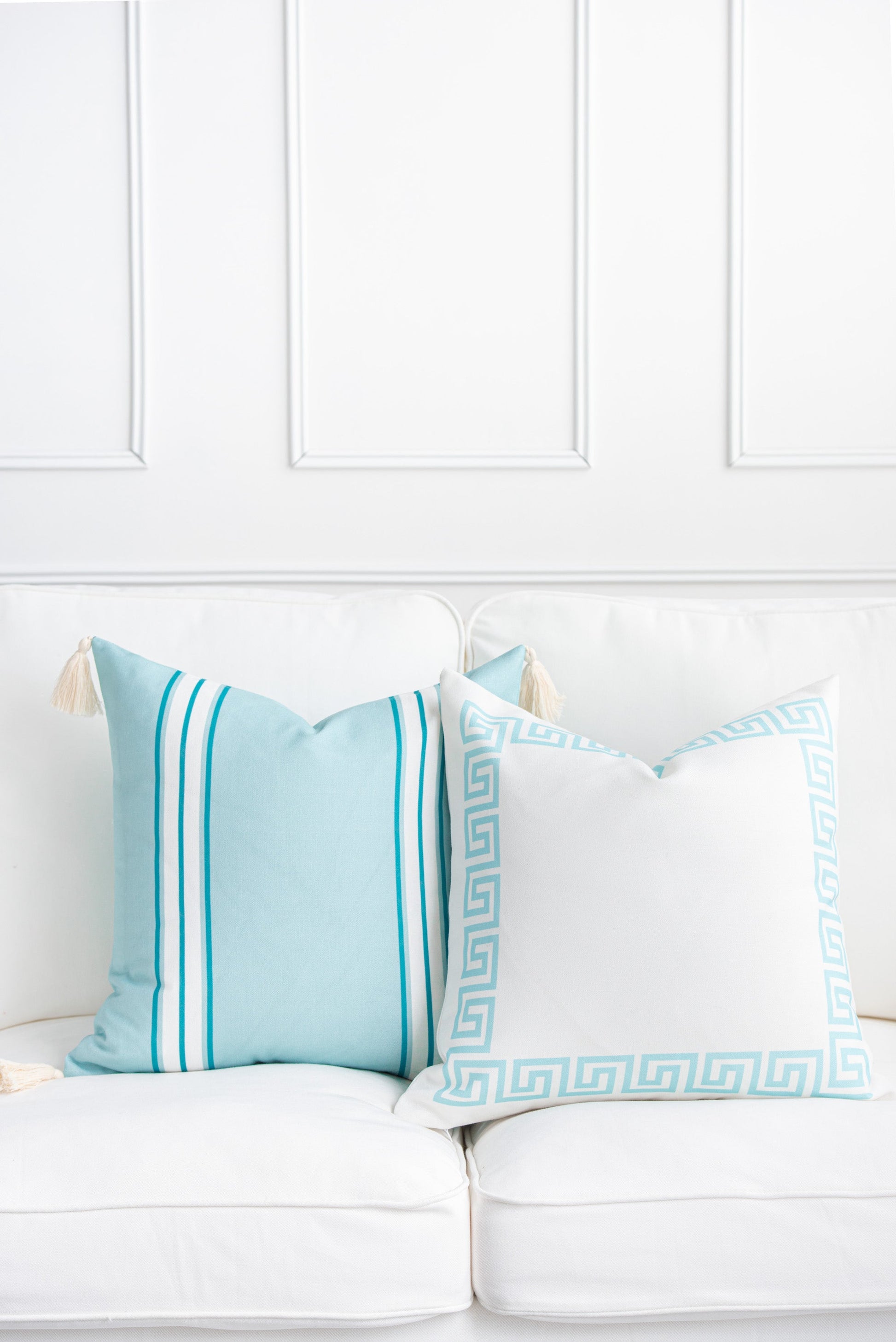 Coastal Indoor Outdoor Pillow Cover, Juno, Greek Key, Green, 20"x20"-4