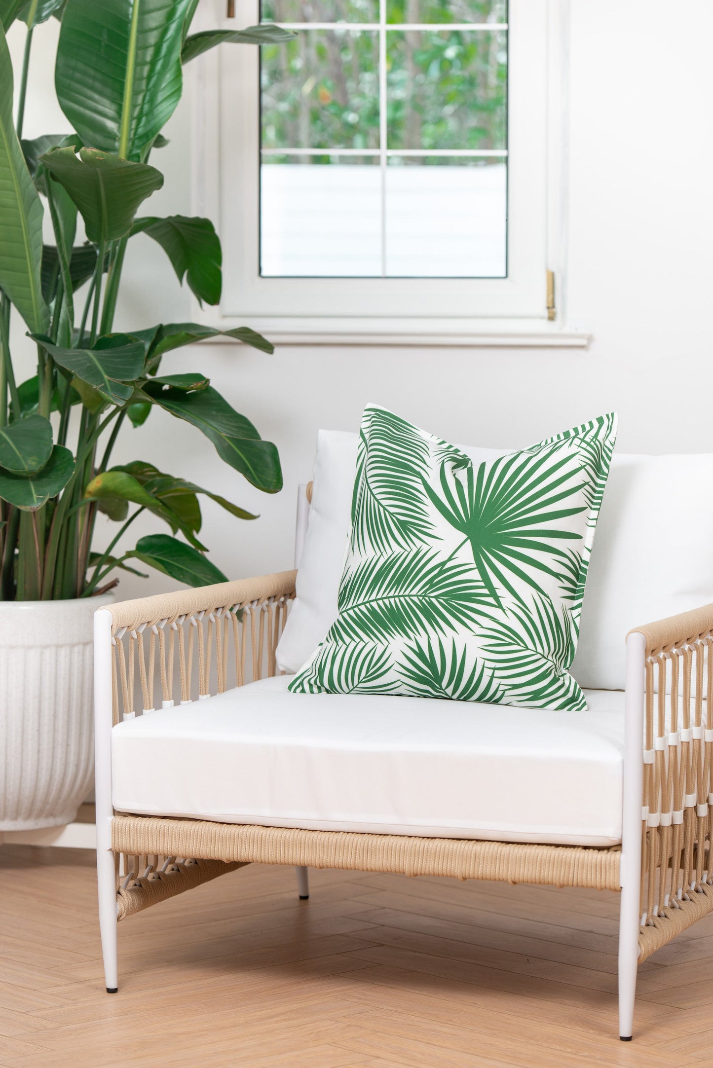 Coastal Indoor Outdoor Pillow Cover, Palm Leaf, Green, 20"x20"-2