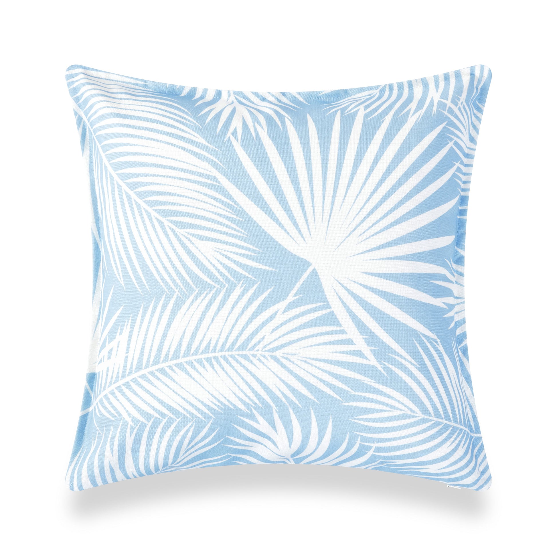 Coastal Hampton Style Indoor Outdoor Pillow Cover, Palm Leaf, Baby Blue, 20"x20"-4