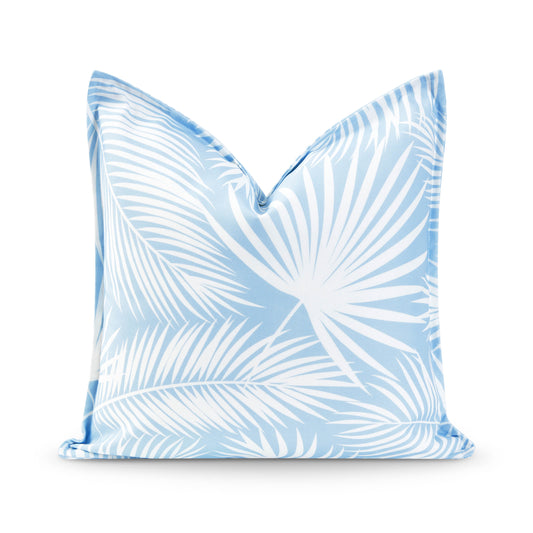 Coastal Hampton Style Indoor Outdoor Pillow Cover, Palm Leaf, Baby Blue, 20"x20"-0