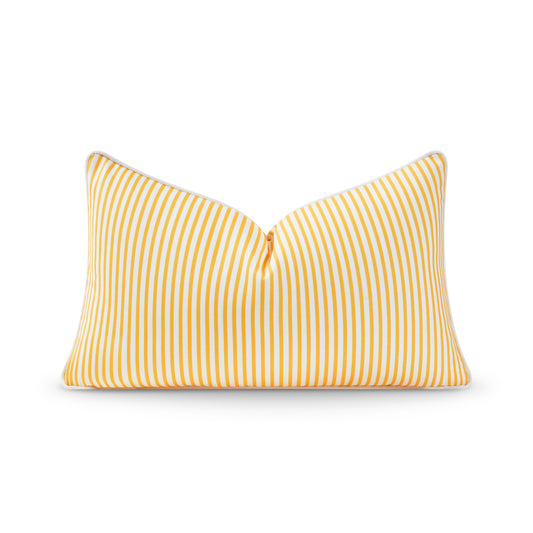 Coastal Indoor Outdoor Lumbar Pillow Cover, Stripe, Yellow, 12"x20"-0