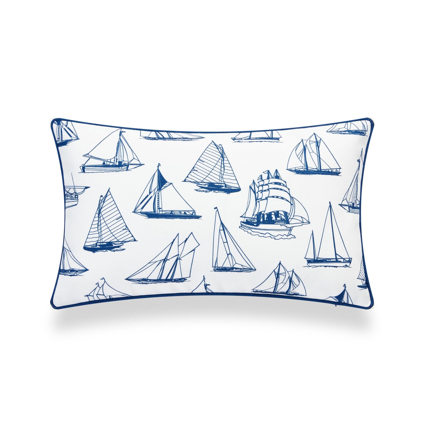 Coastal Hampton Style Indoor Outdoor Lumbar Pillow Cover, Nautical Yacht, Navy Blue, 12"x20"-4