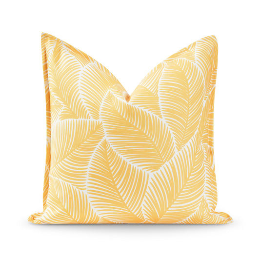 Coastal Indoor Outdoor Pillow Cover, Leaf, Pale Yellow, 20"x20"-0